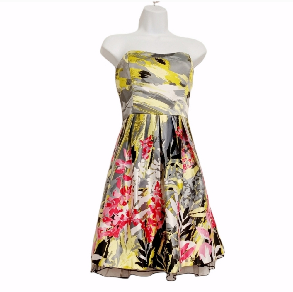 Beautiful Satin Floral Spring Strapless Party Dress Sweetheart Neckline